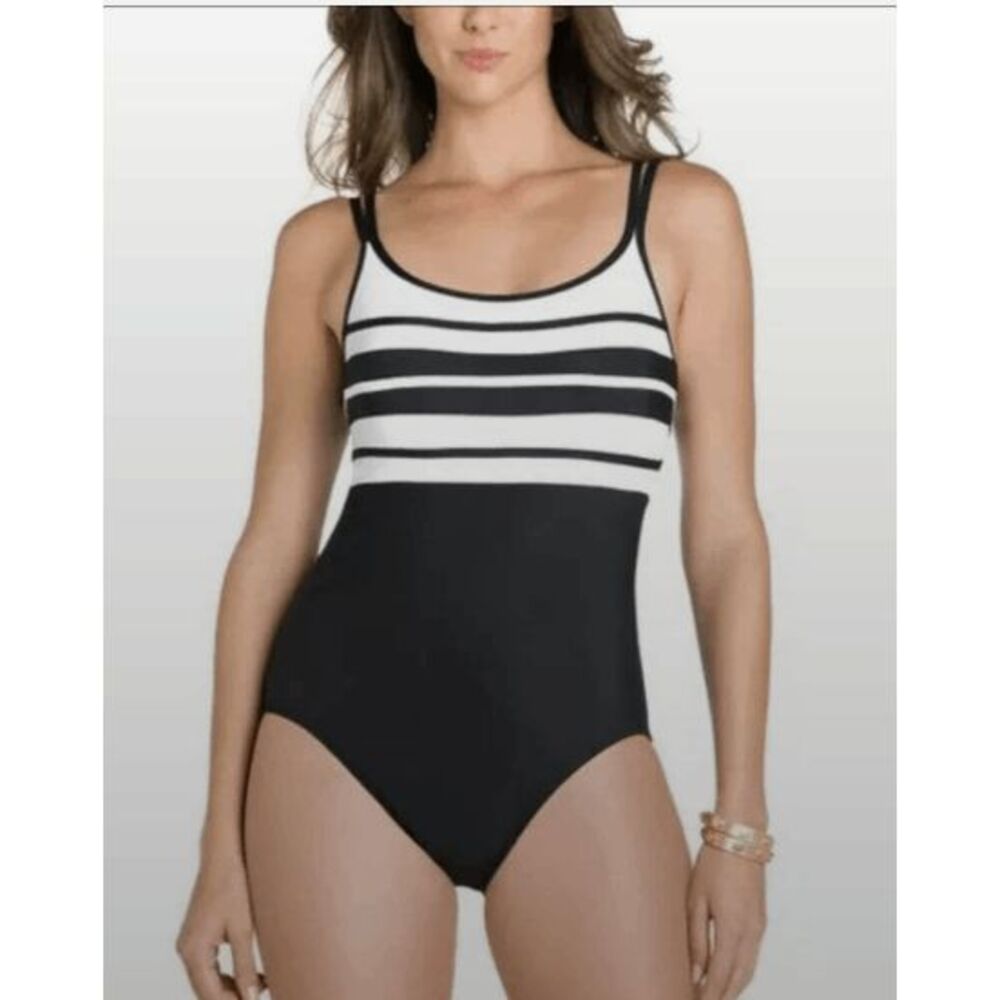 Miraclesuit Black and White One Piece Swimsuit NWT Size 14  J